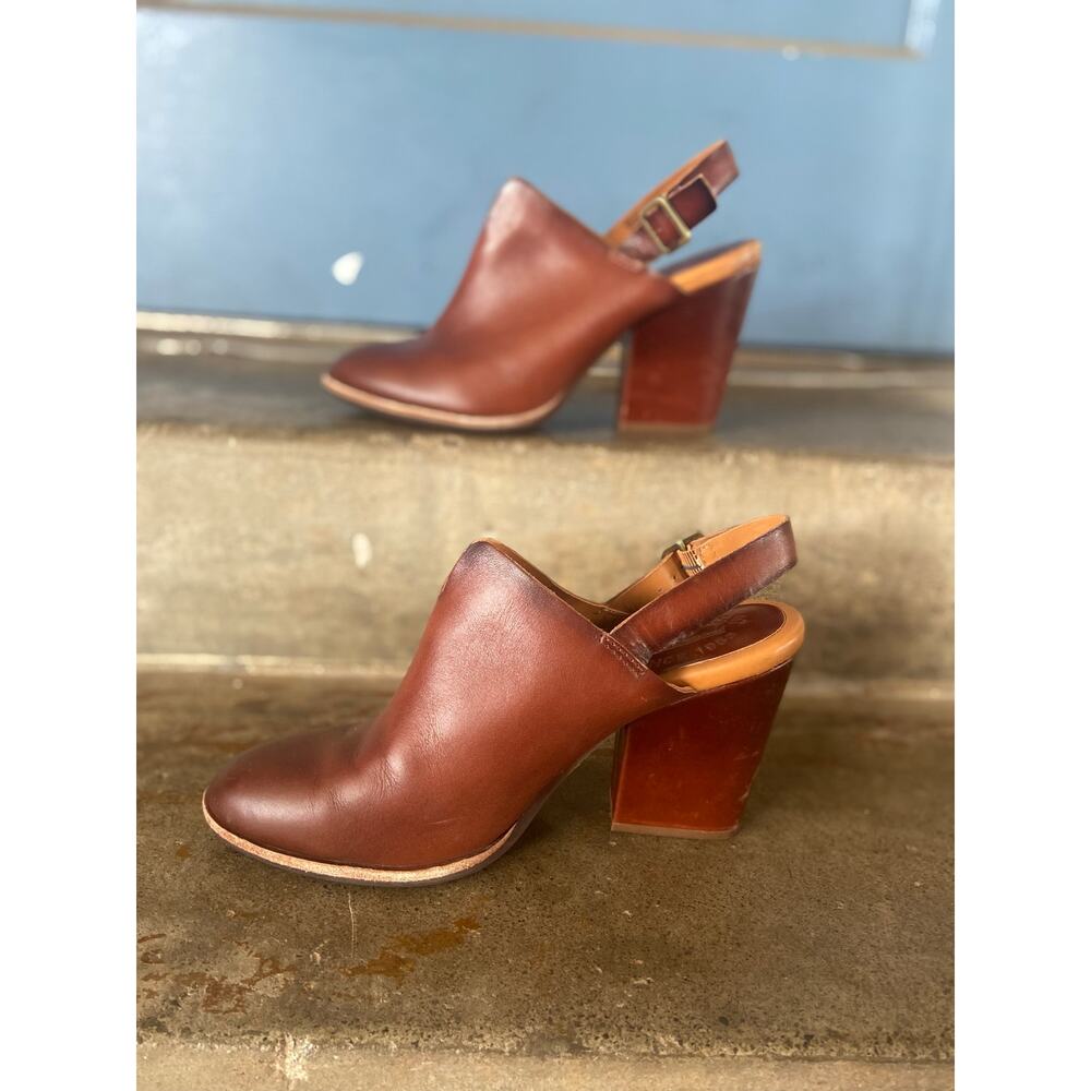 Kork-Ease Hanelle brown leather stacked heel mules with back strap - Picture 2 of 8